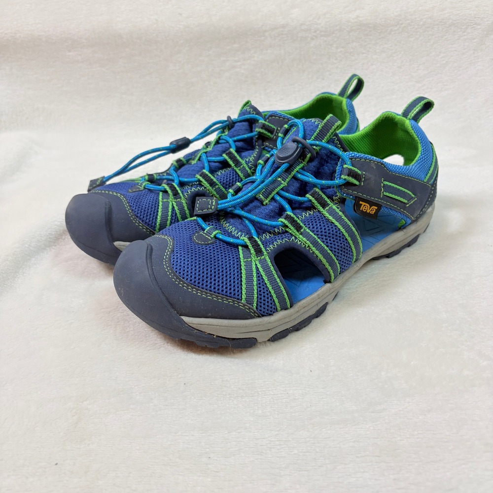 Teva Kids Manatee Sandals Sz4 Blue Lime Green Closed Toe Hiking Water 1019403Y